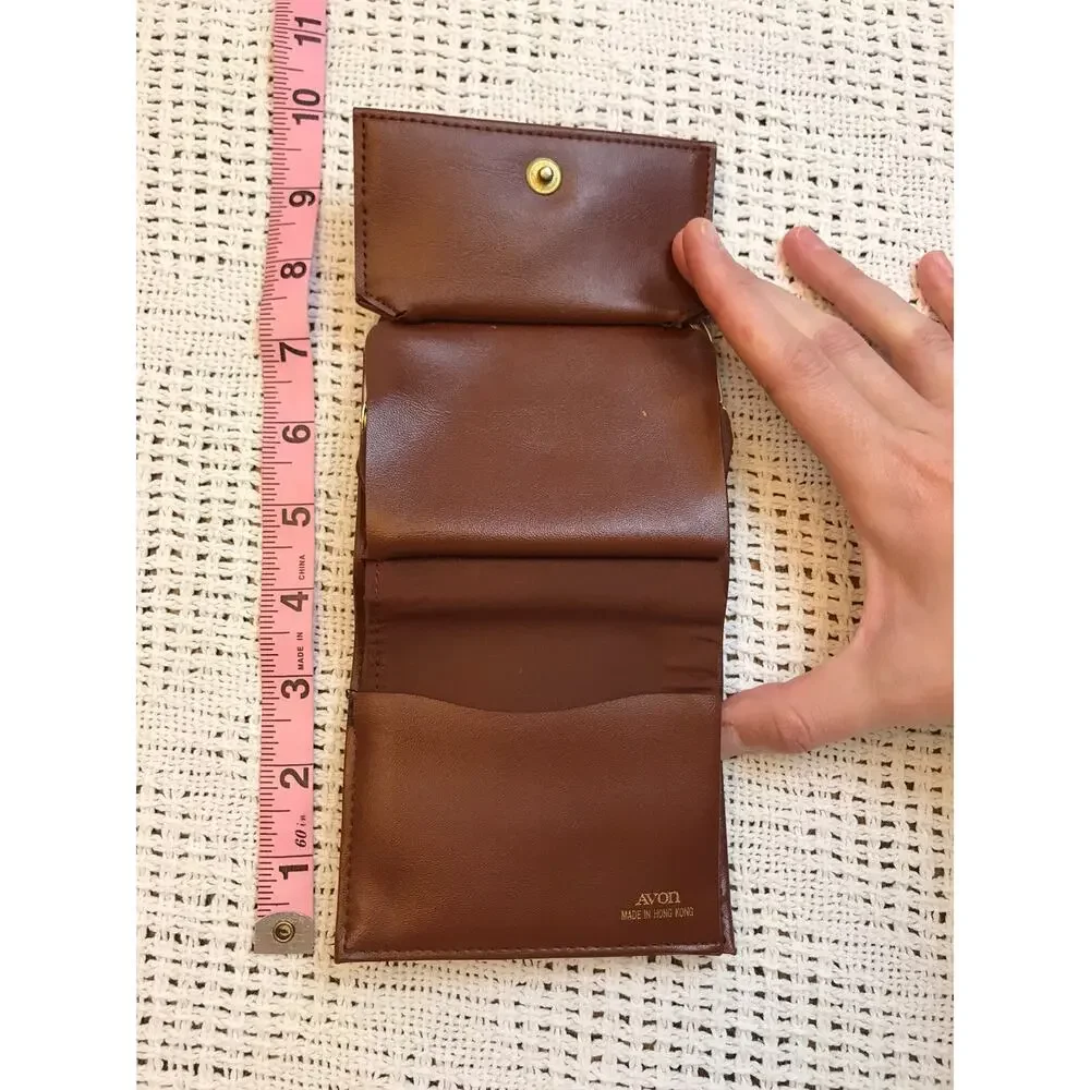 Vintage Avon Star Brand Clamshell Fold Out Dark Brown Cognac Coin Wallet